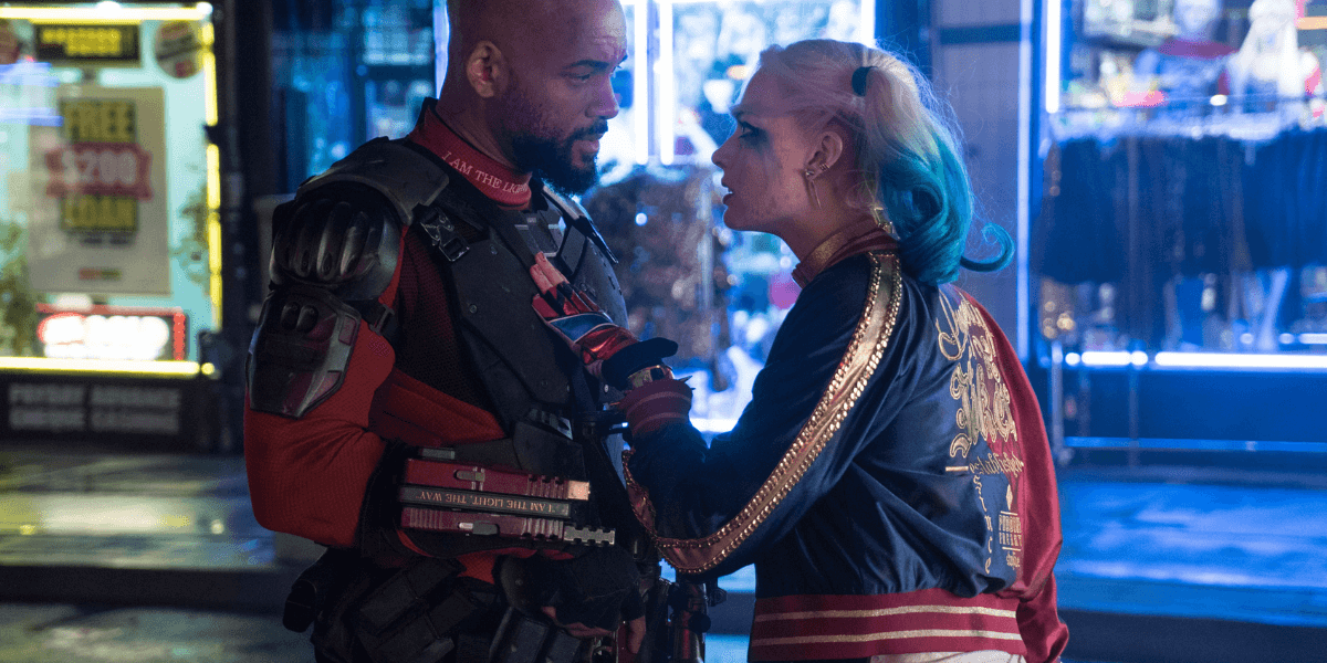 a still from the suicide squad showcasing mrgot robbie and will smith