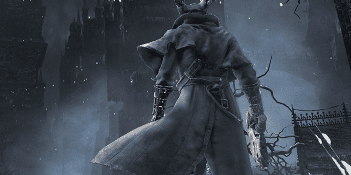 Bloodborne protagonist staring in the dark.