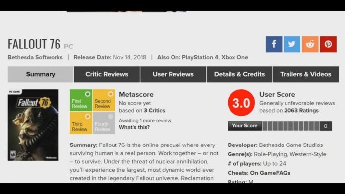 Following Review Bombing Fallout 76 Recovers