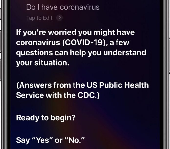 Apple : SIRI To Provide A Questionnaire For People With COVID-19 Queries